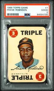 lot 76 image: Frank Robinson PSA 2 1968 Topps Game Card #7 Vintage Baseball Card