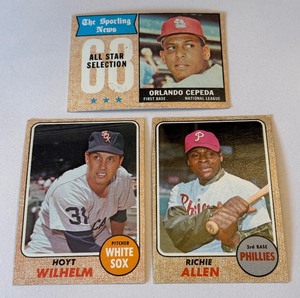 lot 150 image: 1968 Topps 3 Card Star Lot - Allen, Wilhelm, Cepeda - Vintage Baseball Cards