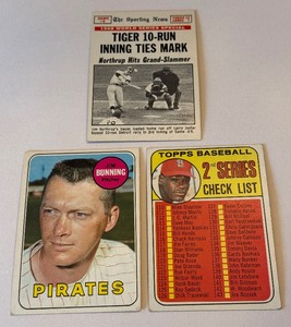 lot 151 image: 1969 Topps 3 Card Star Lot - Bunning, Gibson, Tigers WS - Vintage Baseball Cards