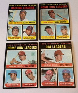 lot 153 image: 1971 Topps 4 Leaders Card Star Lot - Killebrew, Yaz, Oliva, Bench, Williams, Perez - Vintage Baseball Cards