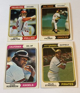 lot 154 image: 1974 Topps 4 Card Star Lot - Stargell, Robinson, Palmer, Carlton - Vintage Baseball Cards