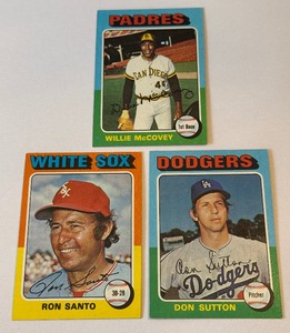lot 155 image: 1975 Topps 3 Card Star Lot - McCovey, Sutton, Santo - Vintage Baseball Cards
