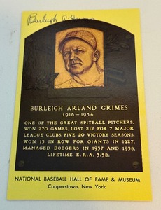 lot 243 image: Burleigh Grimes Signed Hall of Fame Post Card