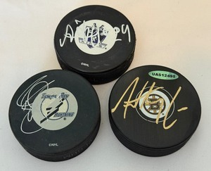 lot 251 image: 3 Signed NHL Hockey Pucks