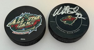 lot 252 image: 2 Wes Walz  Filip Kuba Signed Minnesota Wild Hockey Pucks