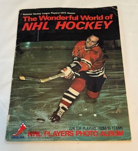 lot 223 image: 1973 NHL Hockey Players Photot Album - Complete with all stickers  photos - Vintage Hockey Cards
