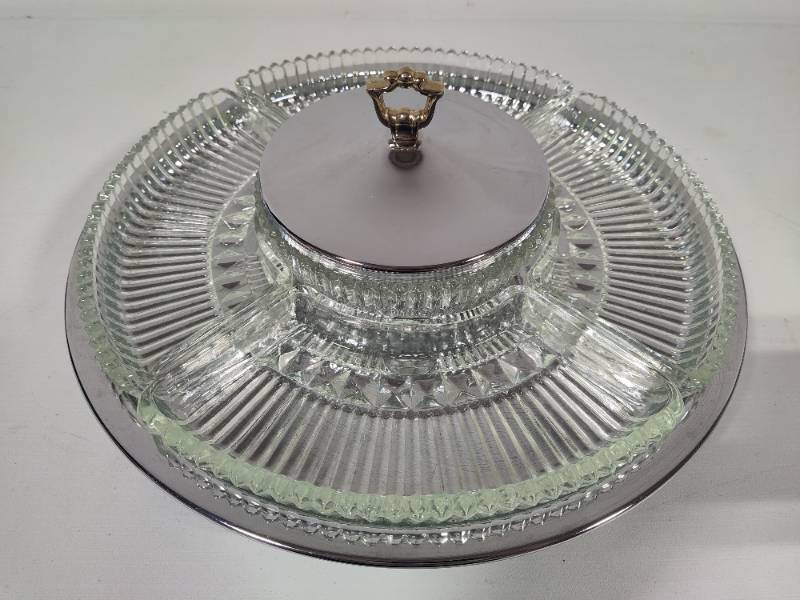 MCM Kromex Lazy Susan w/Four Trays + Center Bowl w/Lid | Fab Finds