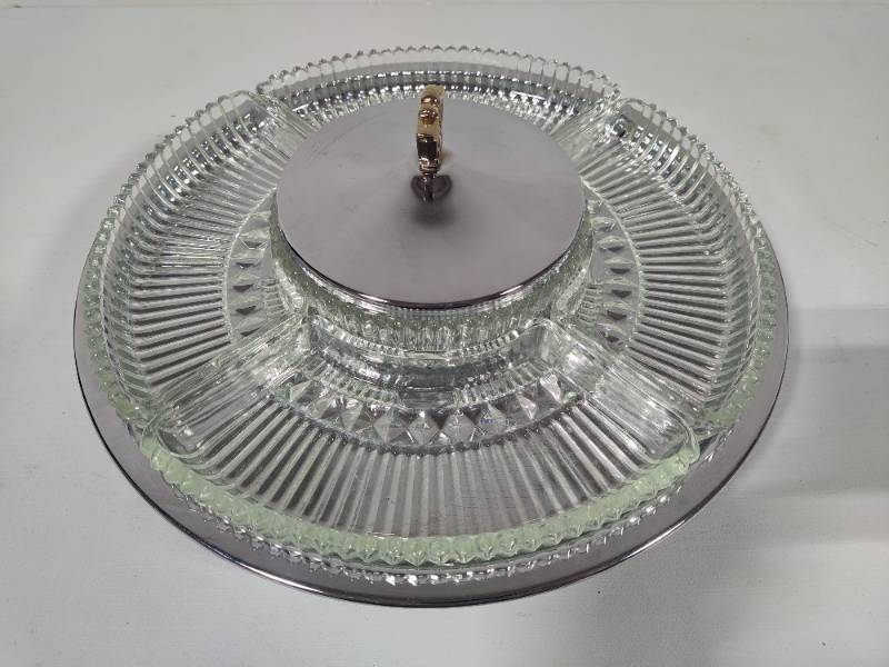 MCM Kromex Lazy Susan w/Four Trays + Center Bowl w/Lid | Fab Finds