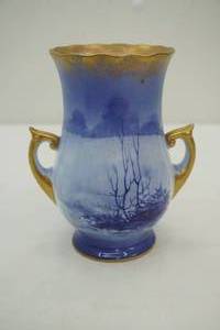 lot 10 image: Vintage Royal Doulton Flow Blue Children in the Woods Series Vase Blue Children or Babes in the Woods. 1890s-1930s