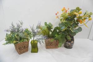 lot 32 image: Woven Baskets, Glass Vase, Artificial Flower Arrangements