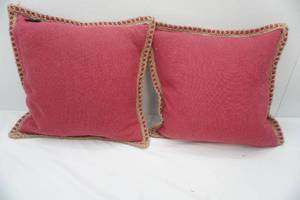 lot 142 image: 2 Burlap Linen Throw Pillows. 18x18