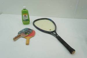 lot 211 image: Tennis Racket, Ping Pong Paddles, Clean Burn Bite fighter