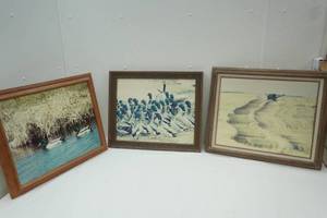 lot 234 image: 3ct Vintage Framed Photography. Ducks & Combine. 23x 19