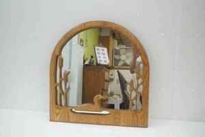 lot 239 image: Red Oak Sculptured Mirror. Duck on a Lake. 22.25x 23