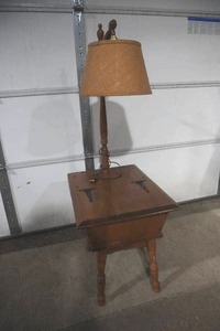 lot 266 image: Vintage Side Table with Attached Lamp