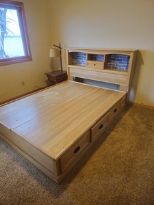 lot 4 image: Queen Size Wooden Captains Bed wHeadboard Featuring Storage Compartments and 6 Built-In Drawers