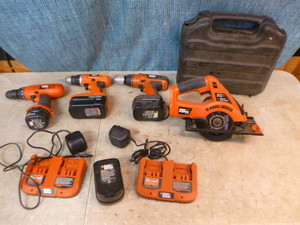 lot 36 image: 4 Cordless Black & Decker Power Tools with Batteries and Chargers