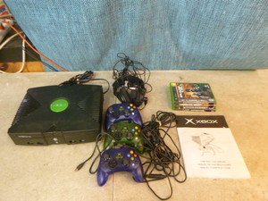 lot 182 image: XBox with Controllers and Games
