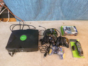 lot 183 image: XBox with Controllers and Games