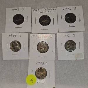 Jefferson Carded War Nickels, Qty 7