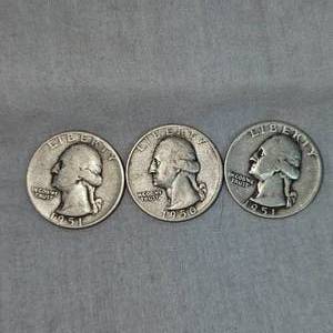 lot 6 image: 3-1950s Washingtons 25c Silver1921 S Morgan $1-Nice Toning