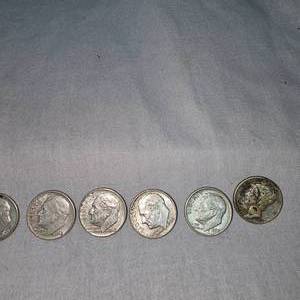lot 13 image: 6-Silver Dimes, 5 Pre64 Roosevelt, 1 Mercury