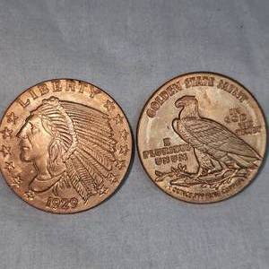 lot 25 image: 2-1929 Golden State Mint 1 oz Copper Chief Coins