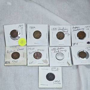 lot 40 image: 9-Indian Head Pennies 1881-1902