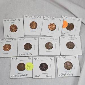 lot 42 image: 1918-1957 Carded Lot of Wheat Back Pennies (11)