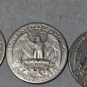 lot 52 image: 3-1950s Silver Washingtons 25c