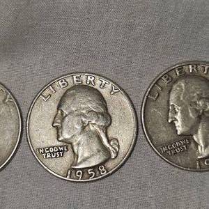 lot 53 image: 3-1958 Silver Washingtons 25c