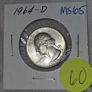lot 60 image: 1964 D MS65 Washingtons 25c
