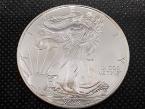 lot 64 image: United States Mint American Silver Eagle 1 oz .999 Fine Silver Dollar - 2008
