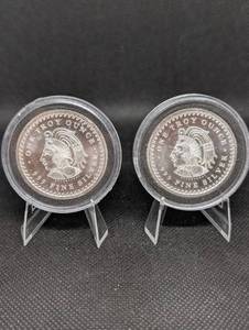 lot 82 image: Silver Round 1 oz - .999 Fine Silver - Native Head Obverse, Aztec Calendar Reverse (Lot of 2)