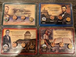 lot 131 image: 2009 Ultimate Lincoln Anniversary Cents Four-Panel Set