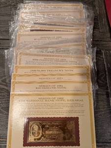 lot 135 image: The Danbury Mint US Banknote Series Gold Foil Reproductions - Historic Note Display Set (QTY 21)