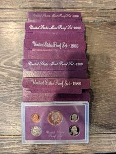 lot 137 image: United States Mint Proof Sets - 1985, 1986, 1988, 1989, 1993