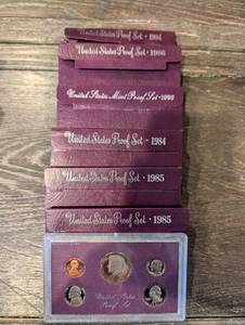 lot 138 image: United States Mint Proof Set Lot - 1984(2), 1985(2), 1986, 1990