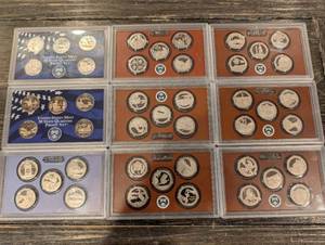 lot 166 image: United States Mint 50 State Quarters Proof Set - 9-Set Lot