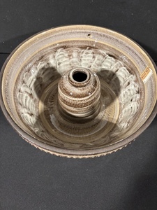 lot 9 image: Hand-Painted Floral Ceramic Vessel - Beaded Rim, Orange-Brown Glaze