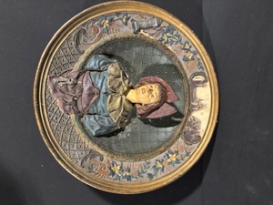 lot 22 image: Vintage Round Relief Plaque with 3D Woman Figure - Hanging Art