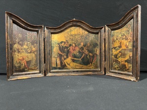 lot 25 image: Quinten Massys Triptych Panel Set - Three Hinged Religious Scenes