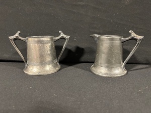 lot 32 image: Pair of Vintage Pewter Creamers with Spouts