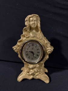 lot 37 image: Gold-tone Figurine Clock with Floral Motif