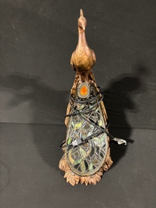 lot A-38 image: Peacock Table Lamp - Carved Wood With Mosaic Glass Inlay