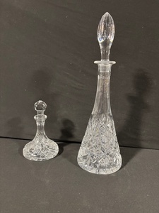 lot 51 image: Crystal Decanter Set - Tall with Stopper  Small Decanter