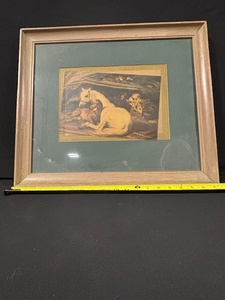 lot 53 image: Framed Horse Scene Print - Resting Horses Artwork