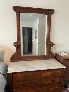 lot A-76 image: Antique Marble-Top Dresser with Mirror