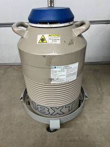 lot 26 image: MSRP $1,800 Taylor-Wharton 18XT Liquid Nitrogen Cryogenic Tank On Wheels  18L LN Capacity, Portable Dewar, Medical, Laboratory, Veterinary, Research &amp Industrial Use  Works Excellent