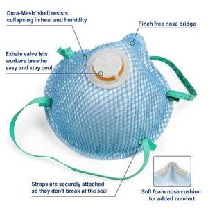 lot 99 image: MSRP $160 2 Boxes (10 masksbox) Moldex&nbspParticulate Respirators Masks WExhale Valve&nbsp2307N95&nbspMolded Nose Bridge, Cushion &amp Softspun&nbspLining Used for high risk of exposure to airborne particles, includes woodworking &amp demolition